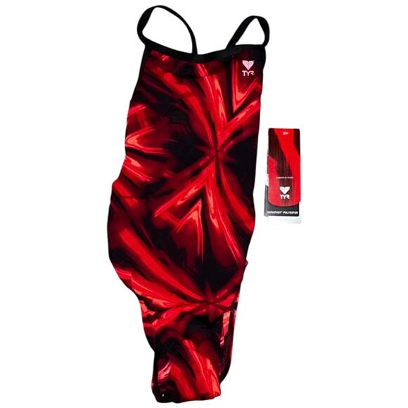TYR Women’s XXS / Girls 11/12 Red Black Diamondback Training Competition 1 Piece - Picture 2 of 9